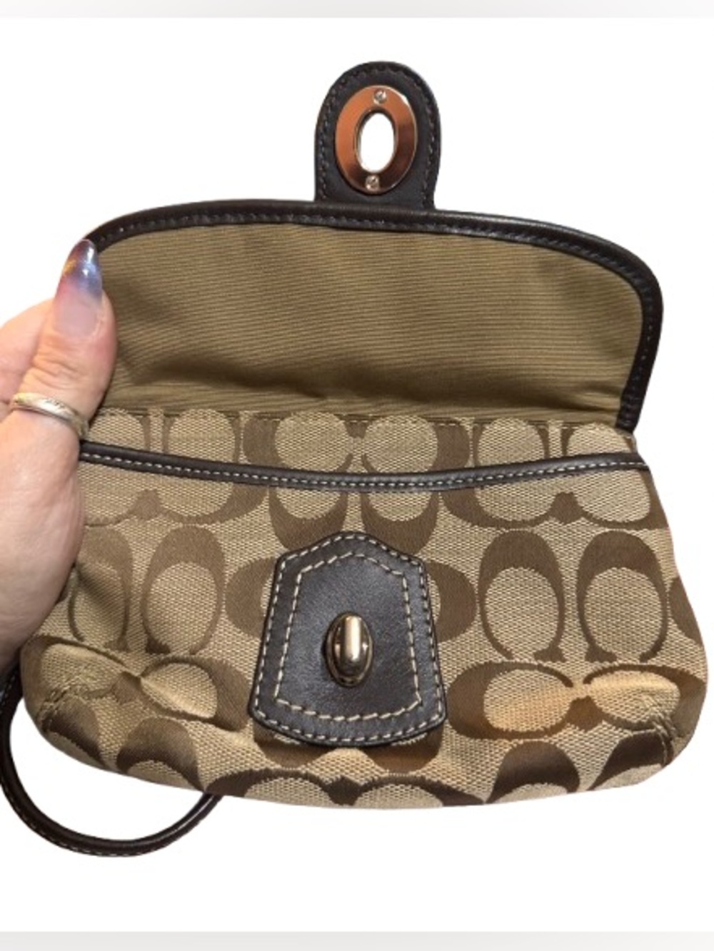 Coach F41756 Y2K Legacy Signature Top Turnlock Wristlet (Khaki/Brown) - EUC - Picture 5 of 9